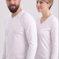 Beyaz %100 Pamuk Penye V Yaka Sweatshirt Uzun Kol