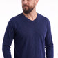 Lacivert %100 Pamuk Penye V Yaka Sweatshirt Uzun Kol