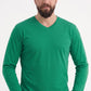 Brezilya Yeşili %100 Pamuk Penye V Yaka Sweatshirt Uzun Kol