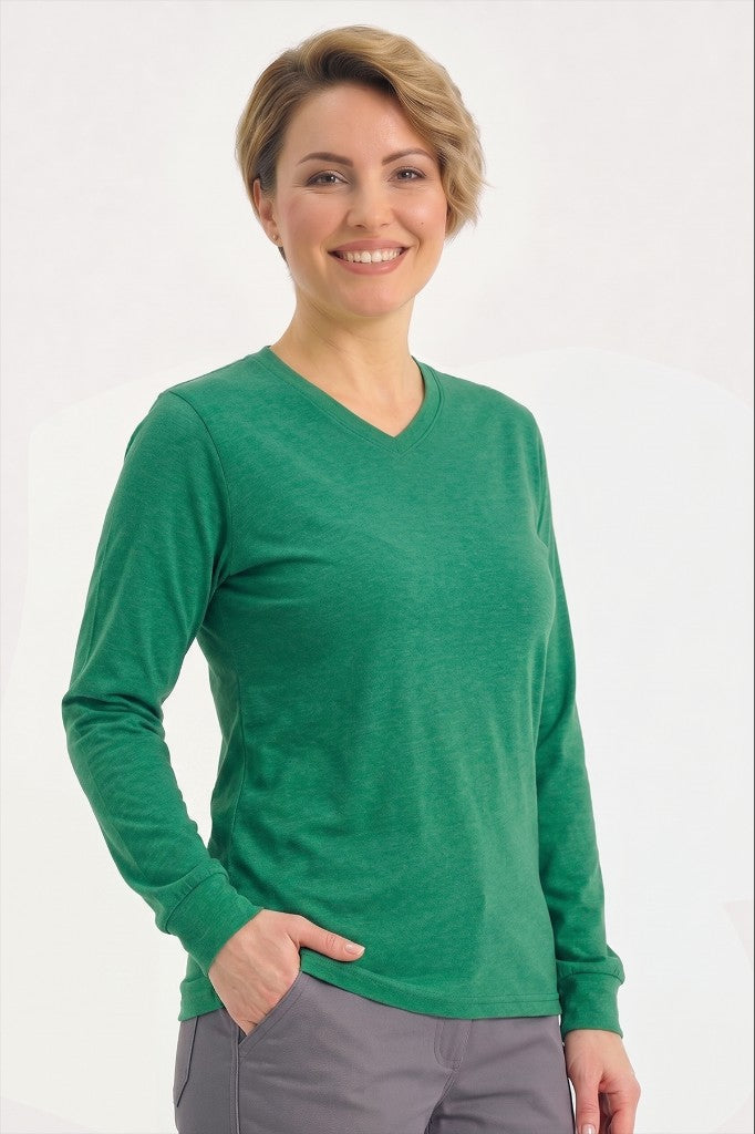 Brezilya Yeşili %100 Pamuk Penye V Yaka Sweatshirt Uzun Kol