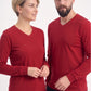 Kırmızı %100 Pamuk Penye V Yaka Sweatshirt Uzun Kol