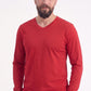 Kırmızı %100 Pamuk Penye V Yaka Sweatshirt Uzun Kol