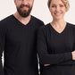 Siyah %100 Pamuk Penye V Yaka Sweatshirt Uzun Kol