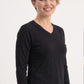 Siyah %100 Pamuk Penye V Yaka Sweatshirt Uzun Kol