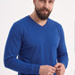 Saks Mavisi %100 Pamuk Penye V Yaka Sweatshirt Uzun Kol