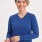 Saks Mavisi %100 Pamuk Penye V Yaka Sweatshirt Uzun Kol
