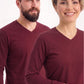 Bordo %100 Pamuk Penye V Yaka Sweatshirt Uzun Kol