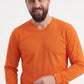Turuncu %100 Pamuk Penye V Yaka Sweatshirt Uzun Kol