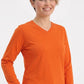 Turuncu %100 Pamuk Penye V Yaka Sweatshirt Uzun Kol