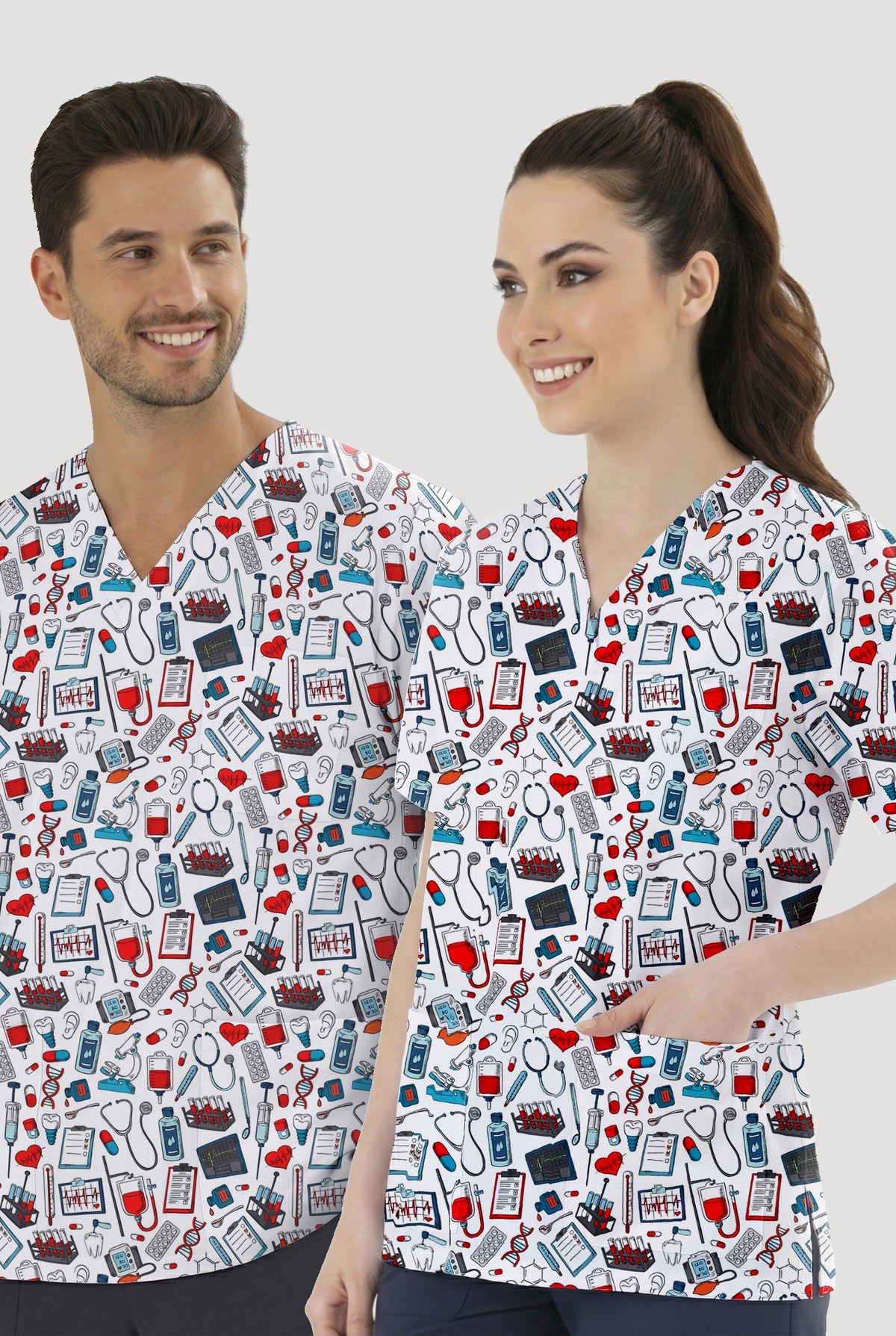 Medikal Desenli Tek Üst (Cotton Likra Kumaş)