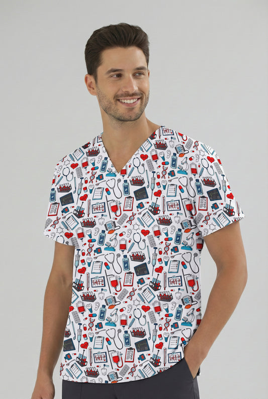 Medikal Desenli Tek Üst (Cotton Likra Kumaş)
