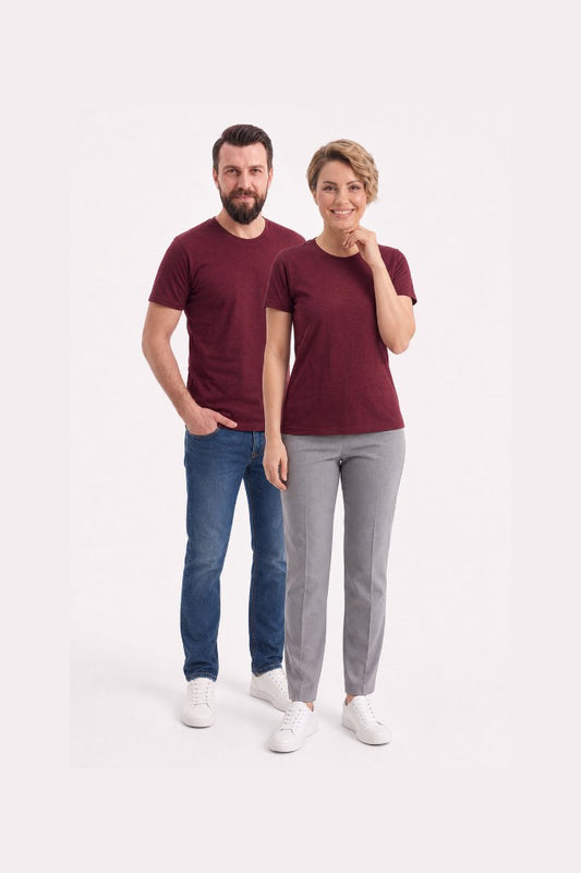 Bordo %100 Pamuk Penye Kısa Kol Tişört