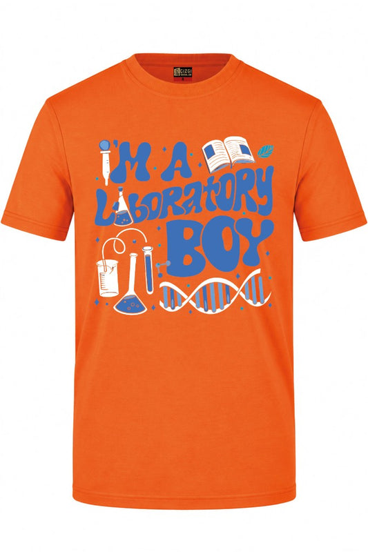 Laboratory Boy Baskılı Kısa Kol Turuncu Tişört (%100 Pamuk Penye Kumaş)