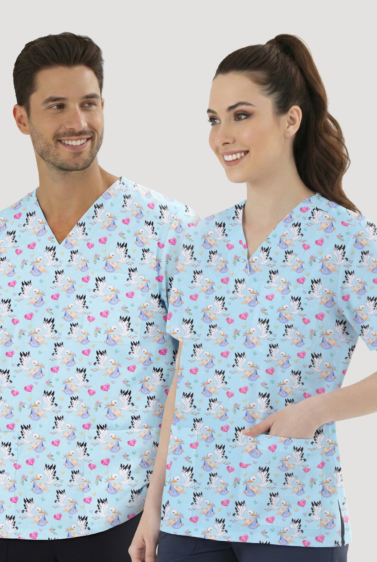 Postacı Leylek Desenli Tek Üst (Cotton Likra Kumaş)