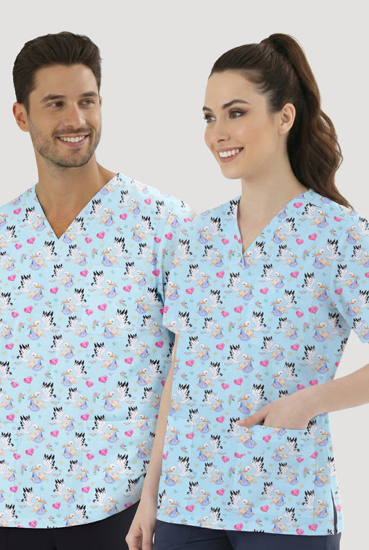 Postacı Leylek Desenli Tek Üst (Cotton Likra Kumaş)