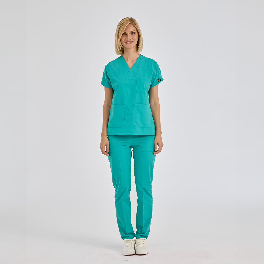 Benetton Yeşili Dr. Greys Doktor Hemşire Medikal Scrubs Takım Terikoton Kumaş