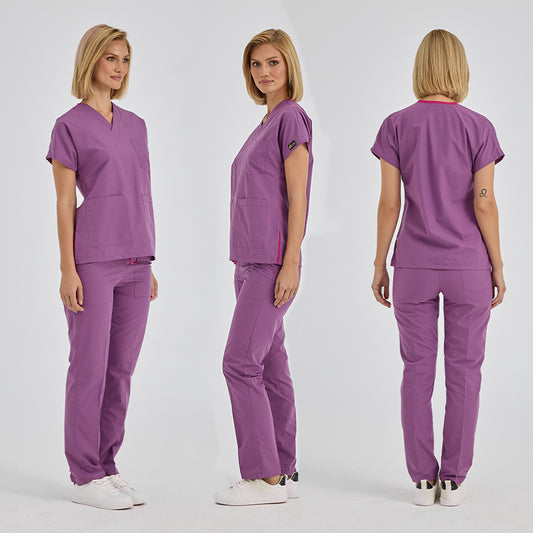 Mor Dr. Greys Doktor Hemşire Medikal Scrubs Takım Terikoton Kumaş