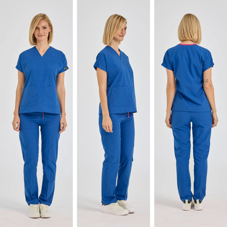 Saks Mavisi Dr. Greys Doktor Hemşire Medikal Scrubs Takım Terikoton Kumaş