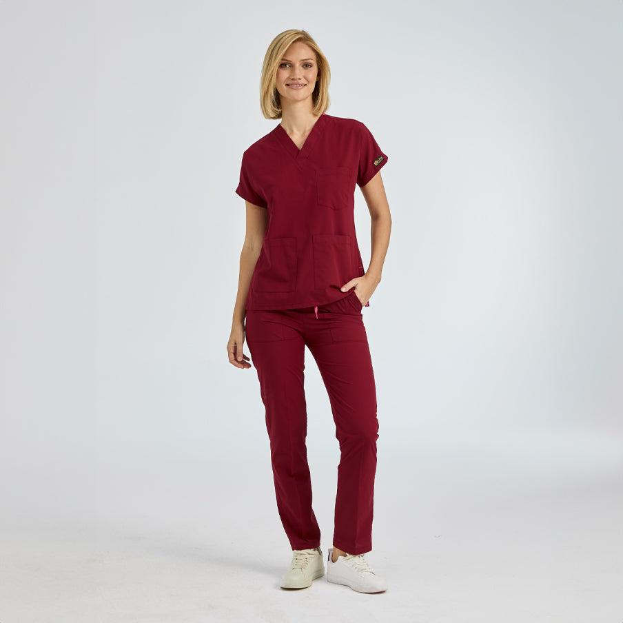 Bordo Dr. Greys Doktor Hemşire Medikal Scrubs Takım Terikoton Kumaş