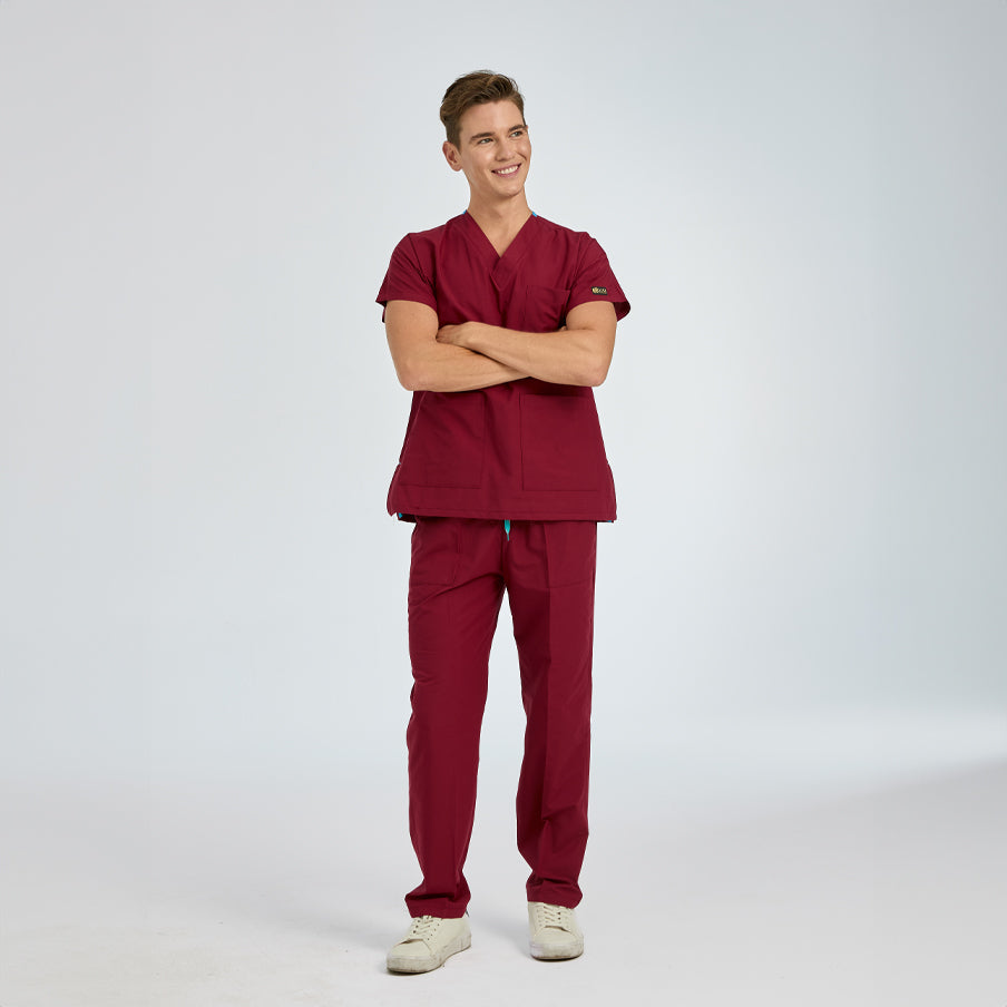 Bordo Dr. Greys Doktor Hemşire Medikal Scrubs Takım Terikoton Kumaş