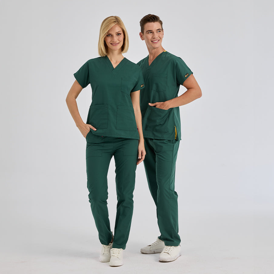Avcı Yeşili Dr. Greys Doktor Hemşire Medikal Scrubs Takım Terikoton Kumaş