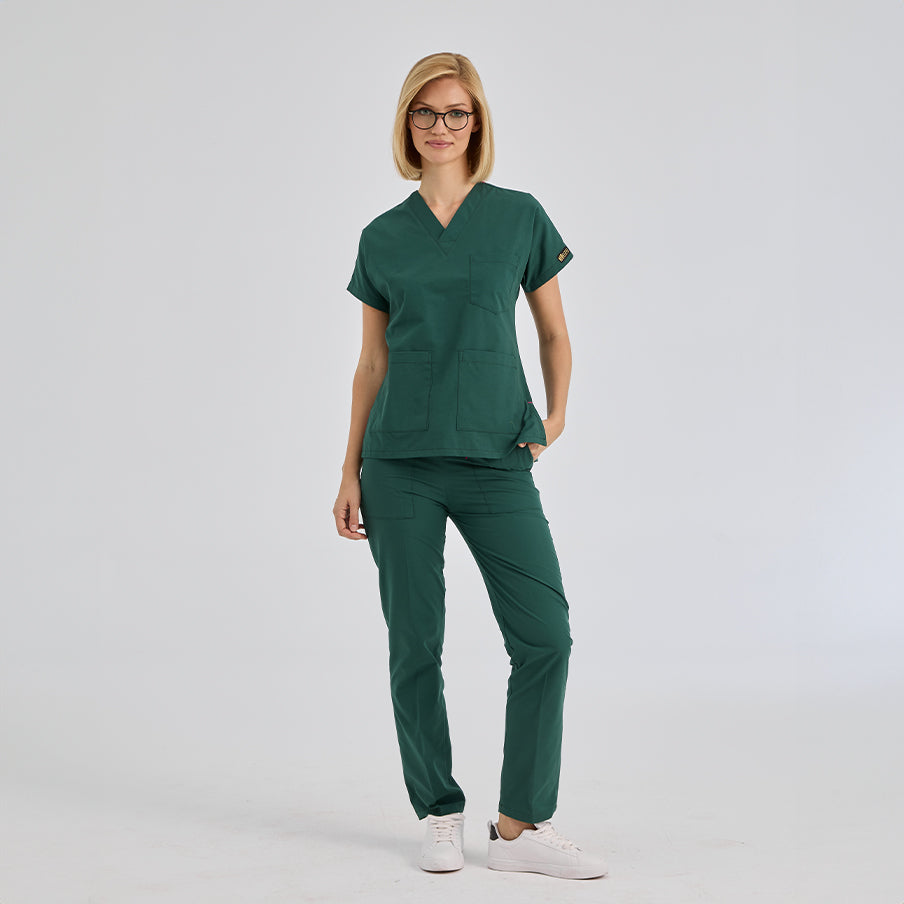 Avcı Yeşili Dr. Greys Doktor Hemşire Medikal Scrubs Takım Terikoton Kumaş