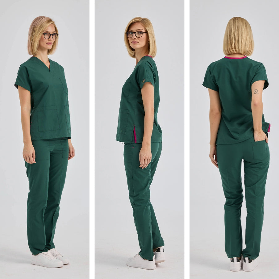Avcı Yeşili Dr. Greys Doktor Hemşire Medikal Scrubs Takım Terikoton Kumaş