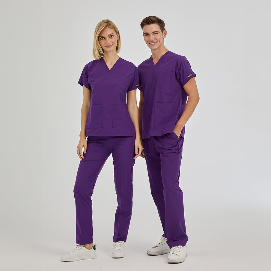 Özel Mor Dr. Greys Doktor Hemşire Medikal Scrubs Takım Terikoton Kumaş