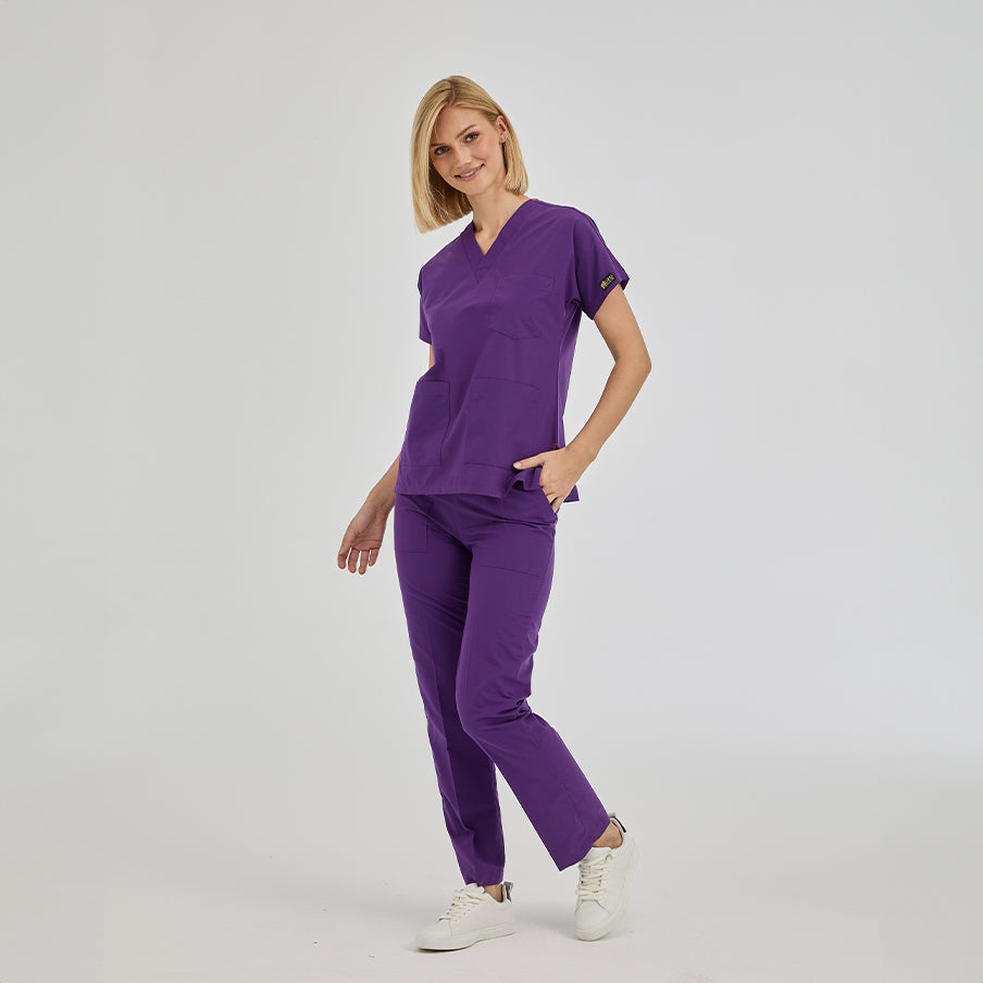 Özel Mor Dr. Greys Doktor Hemşire Medikal Scrubs Takım Terikoton Kumaş