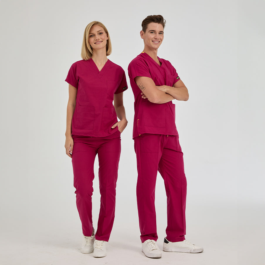 Vişne Dr. Greys Doktor Hemşire Medikal Scrubs Takım Terikoton Kumaş