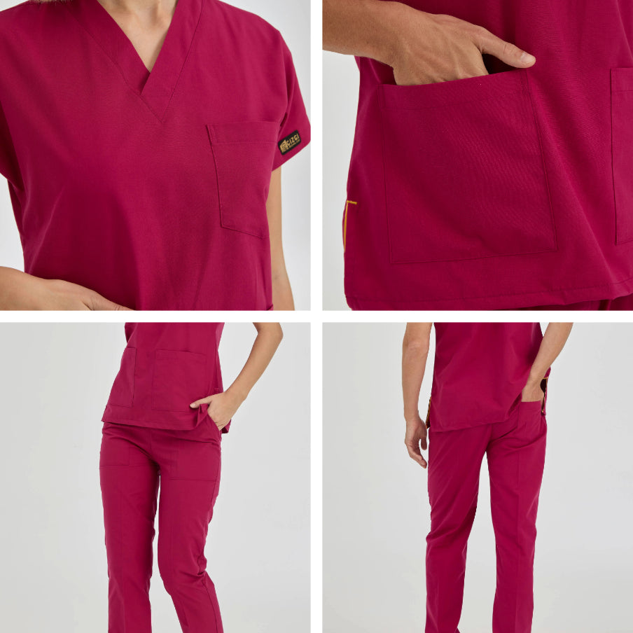 Vişne Dr. Greys Doktor Hemşire Medikal Scrubs Takım Terikoton Kumaş