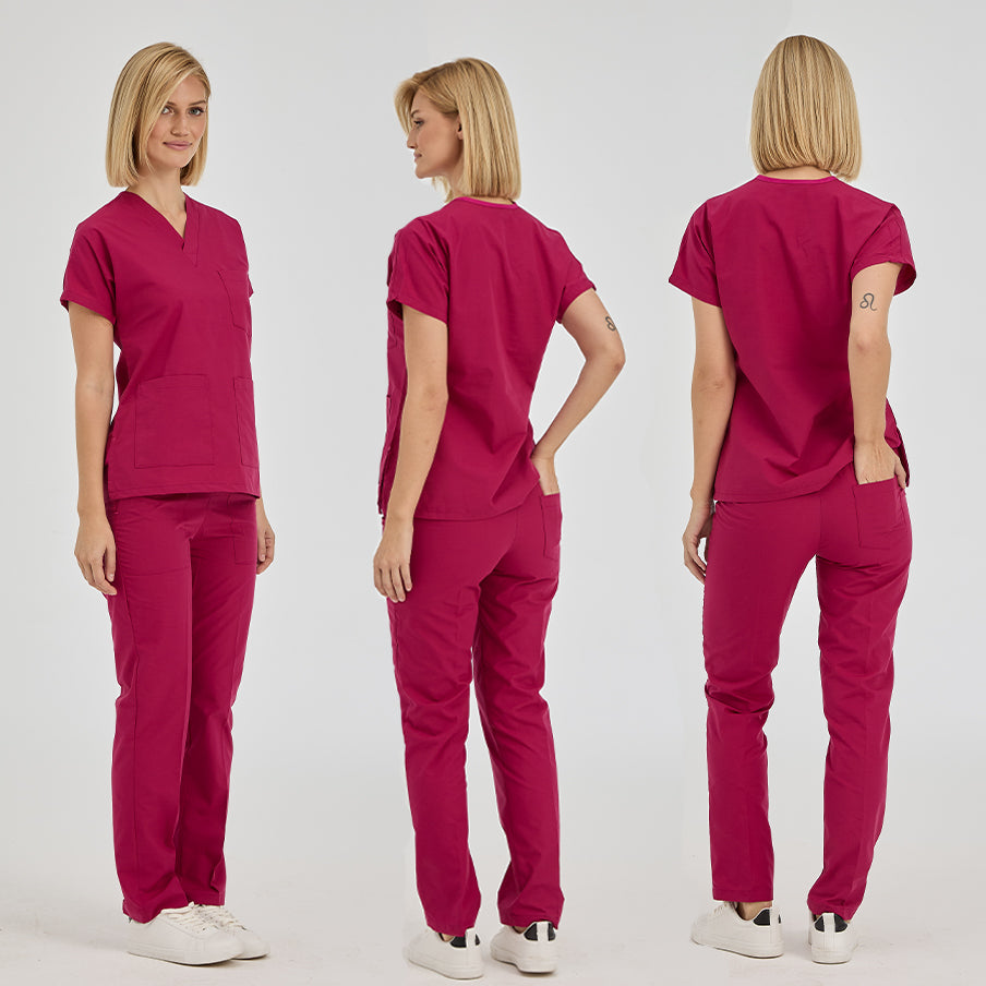 Vişne Dr. Greys Doktor Hemşire Medikal Scrubs Takım Terikoton Kumaş