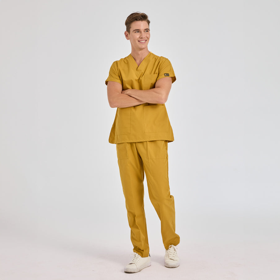 Hardal Dr. Greys Doktor Hemşire Medikal Scrubs Takım Terikoton Kumaş
