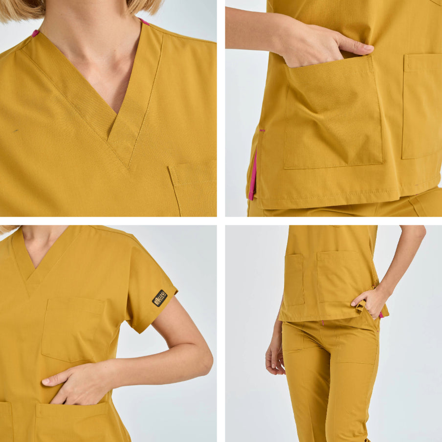 Hardal Dr. Greys Doktor Hemşire Medikal Scrubs Takım Terikoton Kumaş