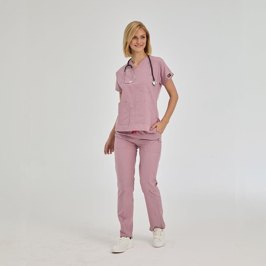 Gül Kurusu Dr. Greys Doktor Hemşire Medikal Scrubs Takım Terikoton Kumaş