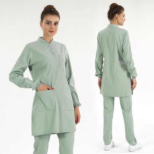 Mint Yeşili Tesettür Hakim Yaka Doktor Hemşire Medikal Scrubs Takım Lüks Likralı Kumaş