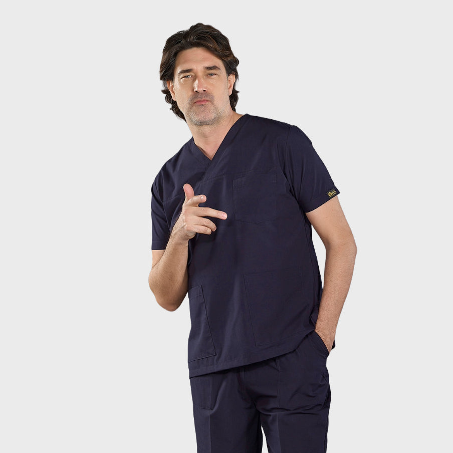 Lacivert Klasik Doktor Hemşire Medikal Scrubs Takım Terikoton Kumaş