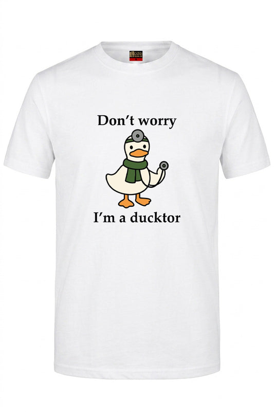 Ducktor Baskılı Kısa Kol Beyaz Tişört (%100 Pamuk Penye Kumaş)