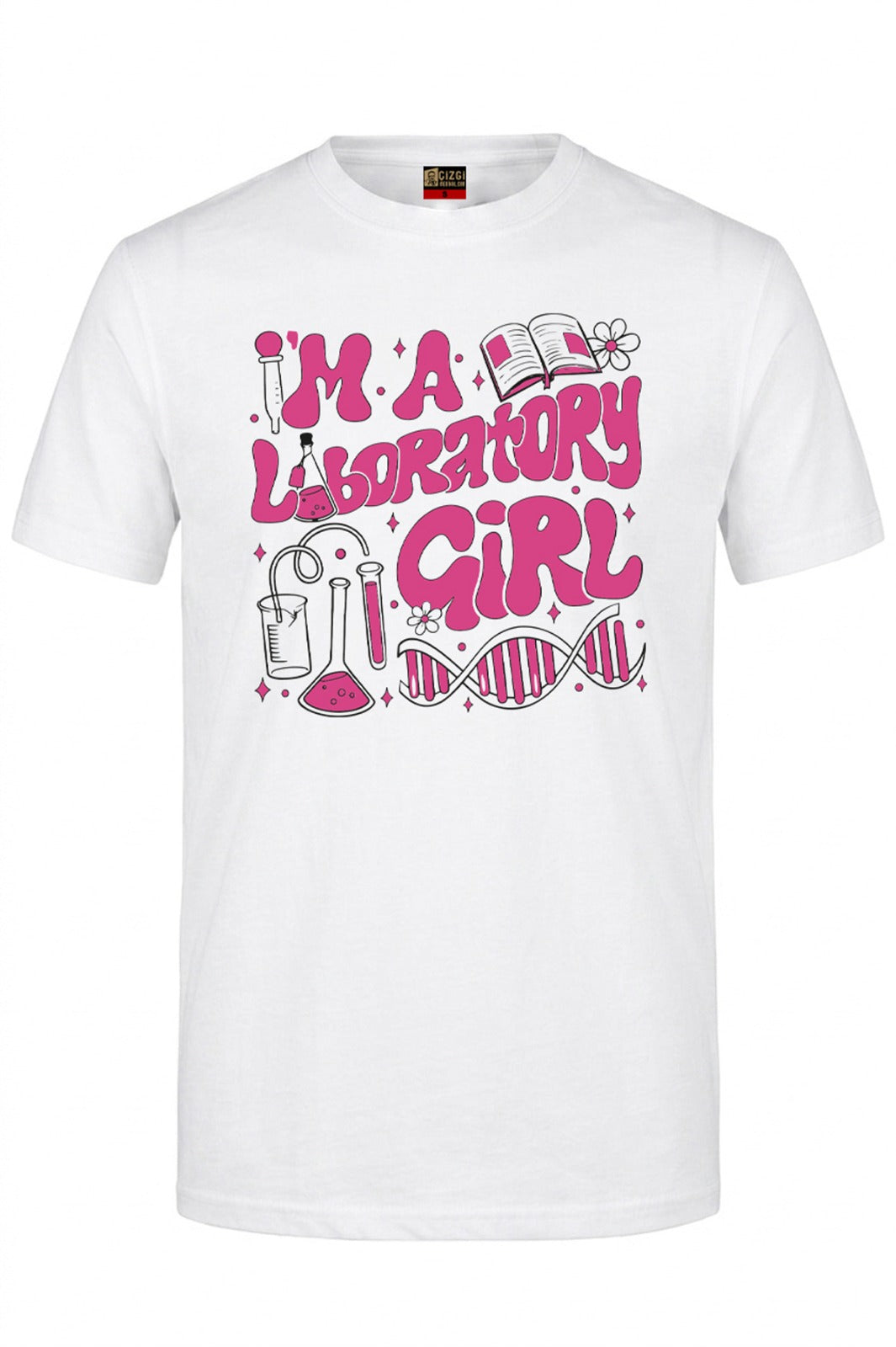 Laboratory Girl Baskılı Kısa Kol Beyaz Tişört (%100 Pamuk Penye Kumaş)
