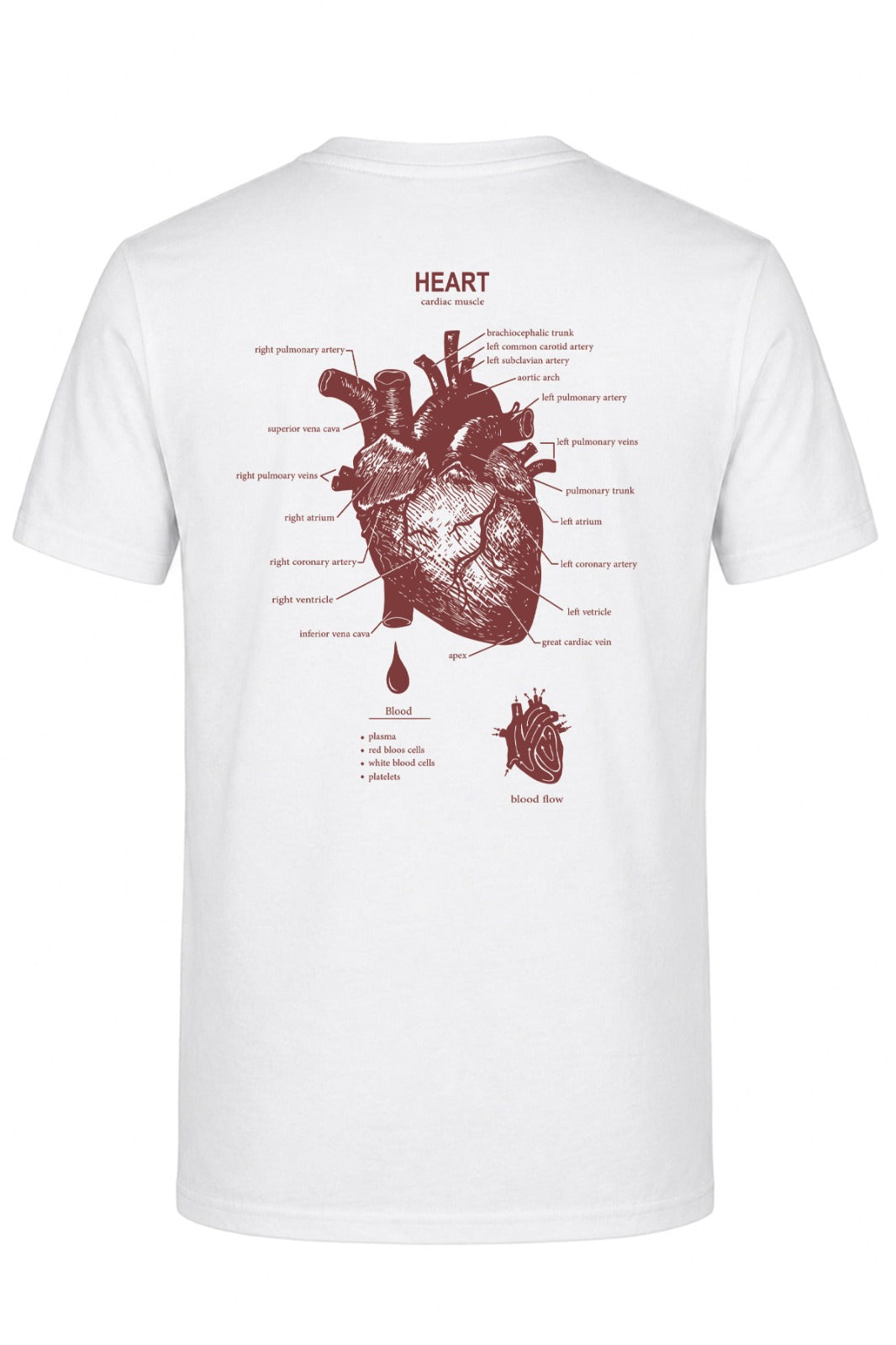 Anatomik Kalp Baskılı Kısa Kol Beyaz Tişört (%100 Pamuk Penye Kumaş)