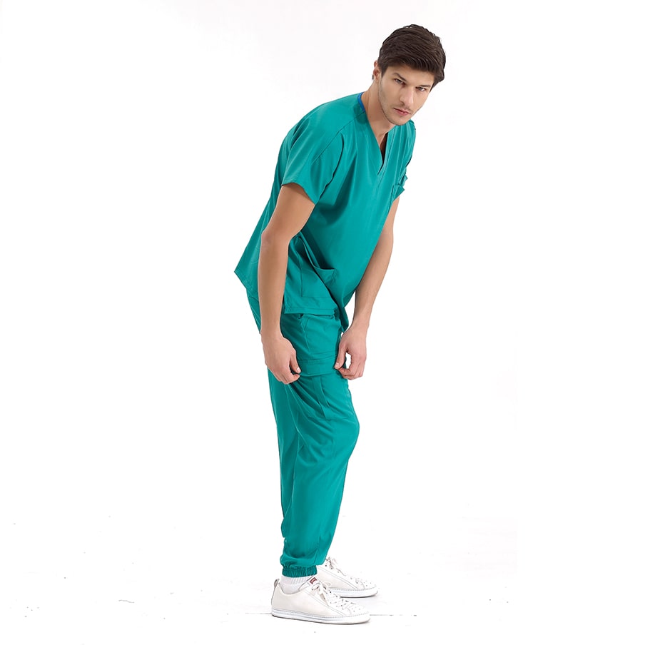 Ameliyathane Yeşili Jogger Doktor Hemşire Medikal Scrubs Takım Lüks Likralı Kumaş