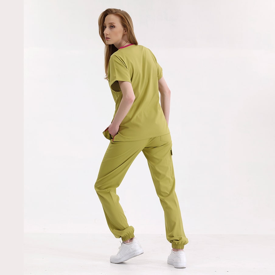 Antep Fıstığı Jogger Doktor Hemşire Medikal Scrubs Takım Lüks Likralı Kumaş