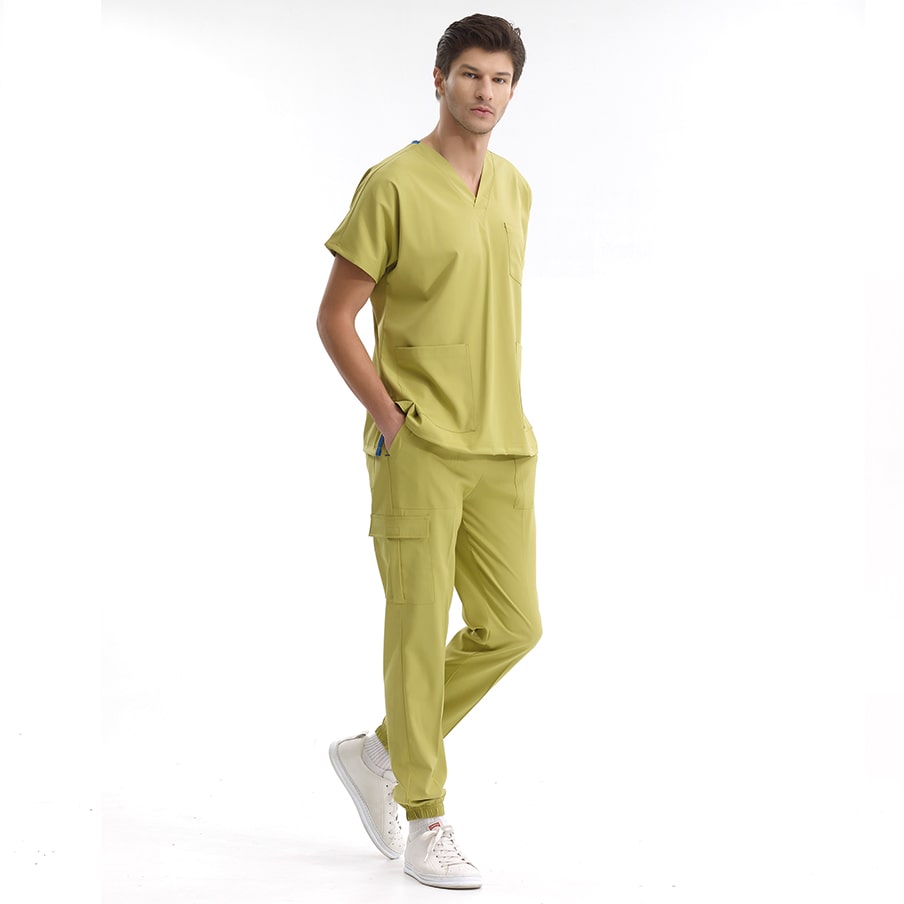 Antep Fıstığı Jogger Doktor Hemşire Medikal Scrubs Takım Lüks Likralı Kumaş
