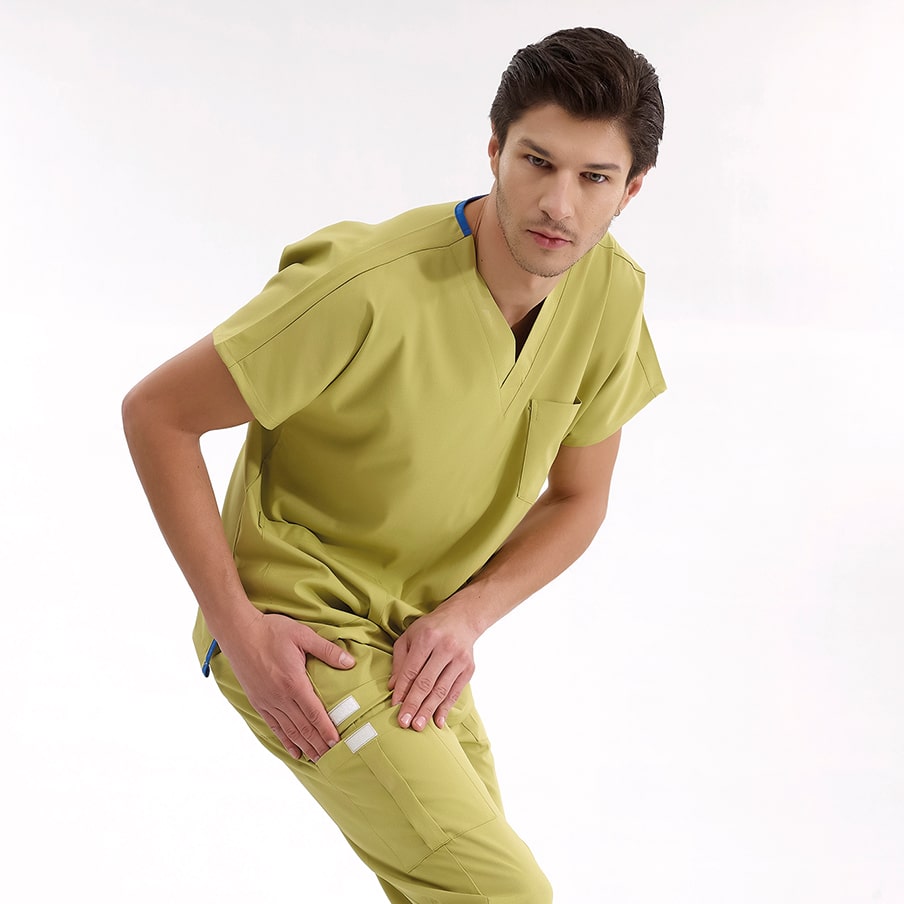 Antep Fıstığı Jogger Doktor Hemşire Medikal Scrubs Takım Lüks Likralı Kumaş
