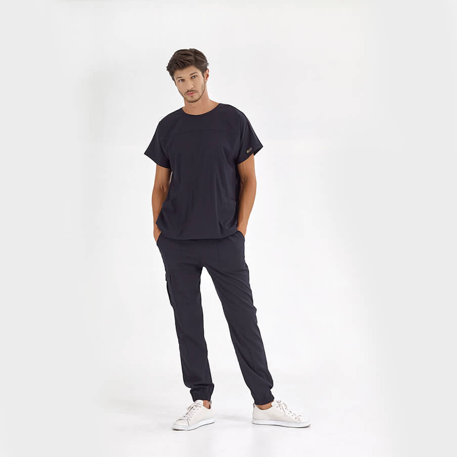 Lacivert Basic Doktor Hemşire Medikal Scrubs Takım Lüks Likralı Kumaş