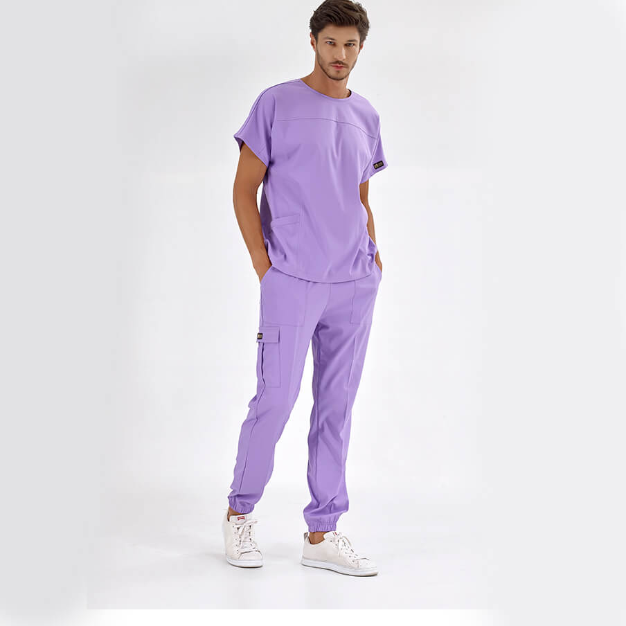 Lila Basic Doktor Hemşire Medikal Scrubs Takım Lüks Likralı Kumaş