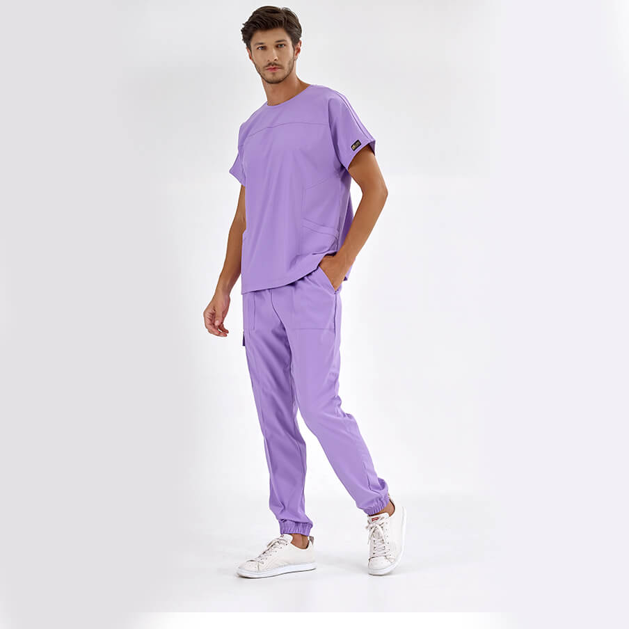 Lila Basic Doktor Hemşire Medikal Scrubs Takım Lüks Likralı Kumaş