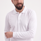 Beyaz Polo Yaka Uzun Kol İş Sweatshirtü Penye Lacoste Kumaş