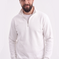 Beyaz Dik Yaka Yarım Fermuarlı İş Sweatshirt 3 İplik