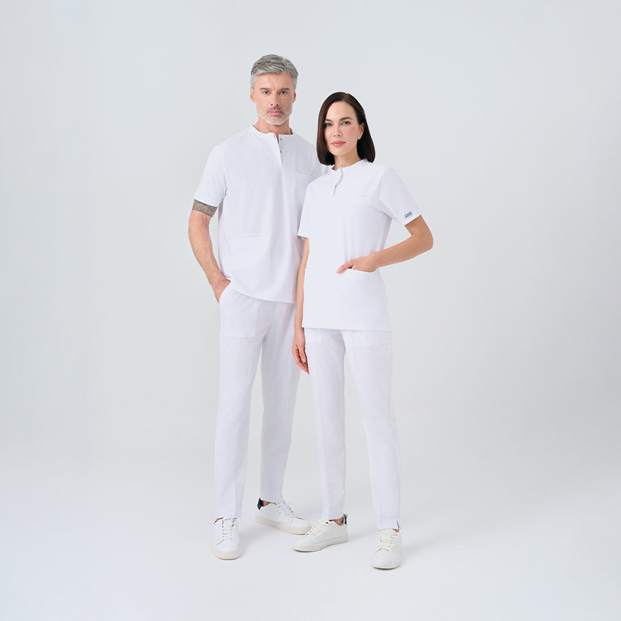 Beyaz Cool Doktor Hemşire Medikal Scrubs Takım Best Likralı Kumaş